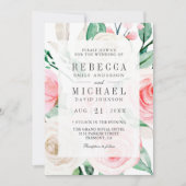 Rustikale Elfenbeinblütenpink-Rosa-Flora QR-Code H Einladung (Vorderseite)