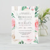 Rustikale Elfenbeinblütenpink-Rosa-Flora QR-Code H Einladung (Stehend Vorderseite)