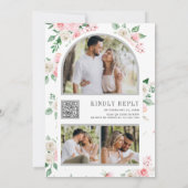 Rustikale Elfenbeinblütenpink-Rosa-Flora QR-Code H Einladung (Rückseite)