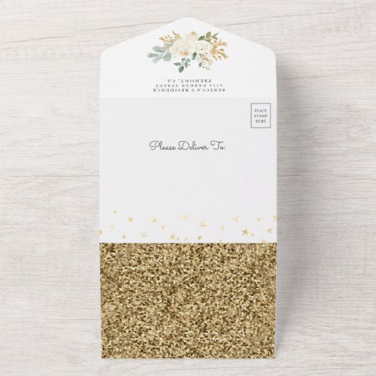 Rustikale Elfenbeingoldblüte Boho Moon Babydusche All In One Einladung (Außenbereich)