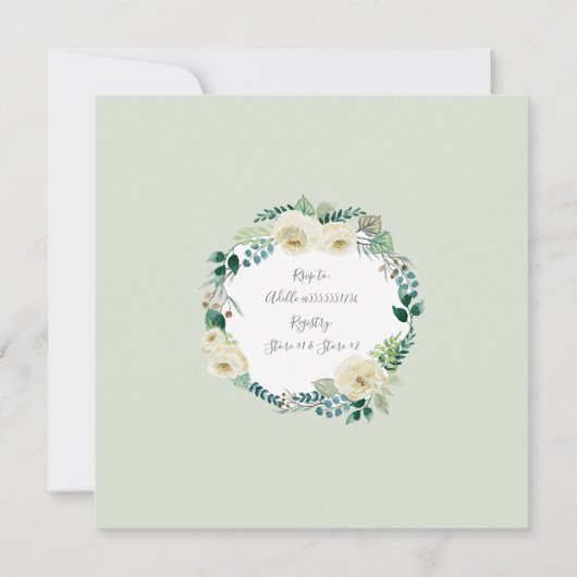 Rustikale Elfenbeinküste Rose Boho Wreath Mint Bra Einladung (Rückseite)