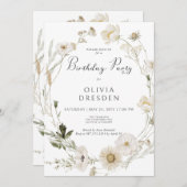 Rustikale Elfenbeinpartei Wildblume Wreath Geburts Einladung (Vorne/Hinten)