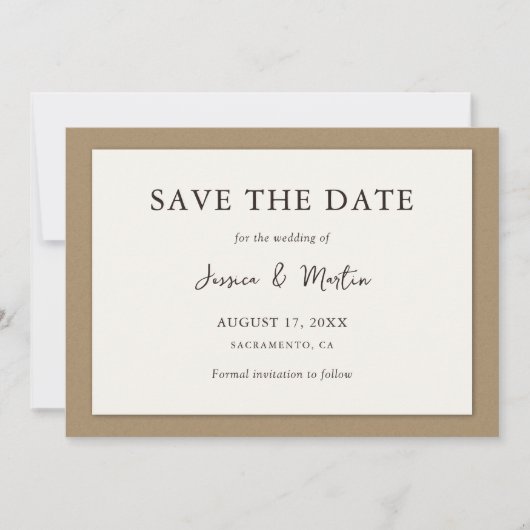 Rustikale Elfenbeinpresse rettet das Datum Save The Date (Vorderseite)