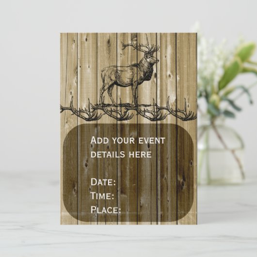 Rustikale Elk Wildlife Hunting Einladungen (Stehend Vorderseite)