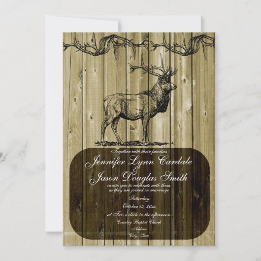 Rustikale Elk Wildlife Hunting Wedding Einladungen (Vorderseite)