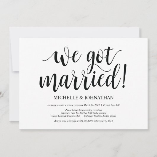 Rustikale Elopement Empfang Einladungskarte Einladung (Vorderseite)