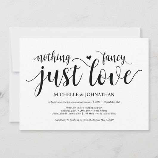 Rustikale Elopement Empfang Einladungskarte Einladung (Vorderseite)