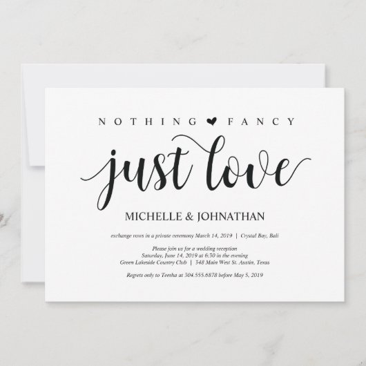 Rustikale Elopement Empfang Einladungskarte Einladung (Vorderseite)