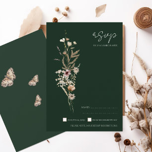 Rustikale Emerald Green Fall Wildblumen Hochzeit RSVP Karte