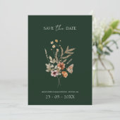 Rustikale Emerald Green Fall Wildblumen Hochzeit Save The Date (Stehend Vorderseite)