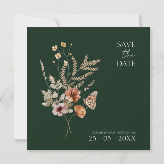 Rustikale Emerald Green Fall Wildblumen Hochzeit Save The Date (Vorderseite)