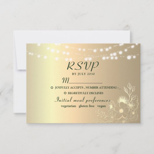 Rustikale Emerald Green Gold Wedding RSVP Card (Vorderseite)