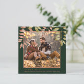 Rustikale Emerald Green Herbstlaubs Foto Wedding Dankeskarte (Stehend Vorderseite)
