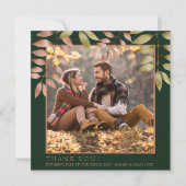 Rustikale Emerald Green Herbstlaubs Foto Wedding Dankeskarte (Vorderseite)