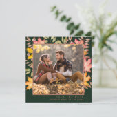 Rustikale Emerald Green Herbstlaubs Foto Wedding Save The Date (Stehend Vorderseite)