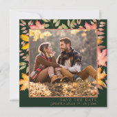 Rustikale Emerald Green Herbstlaubs Foto Wedding Save The Date (Vorderseite)