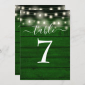 Rustikale Emerald Green String Lights-Tischnummer Einladung (Vorne/Hinten)