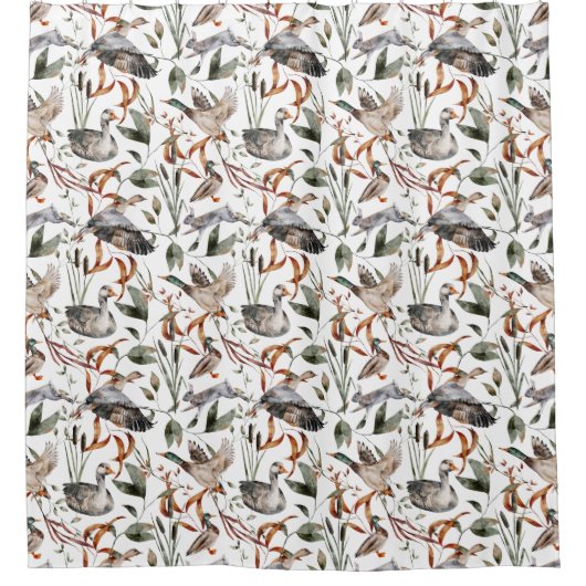 Rustikale Enten, Gänse, Kaninchen, Herbstblätter Duschvorhang (Vorderseite)