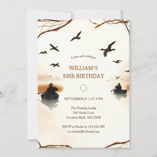 Rustikale Enten jagen Geburtstag Einladung (Vorderseite)