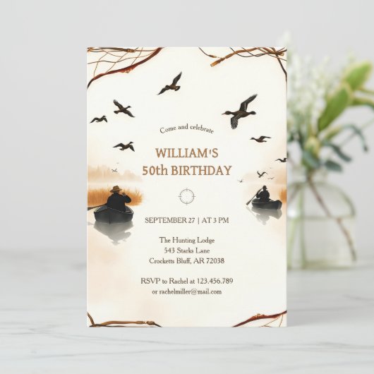 Rustikale Enten jagen Geburtstag Einladung (Stehend Vorderseite)