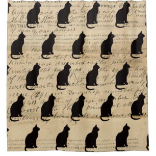 Rustikale Ephemera Deed Cat-Silhouette der 1840er Duschvorhang