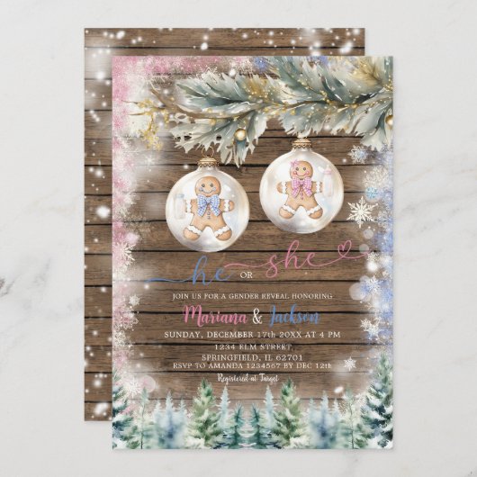 Rustikale "Er oder sie Cookies Weihnachtsgeschlech Einladung (Vorne/Hinten)