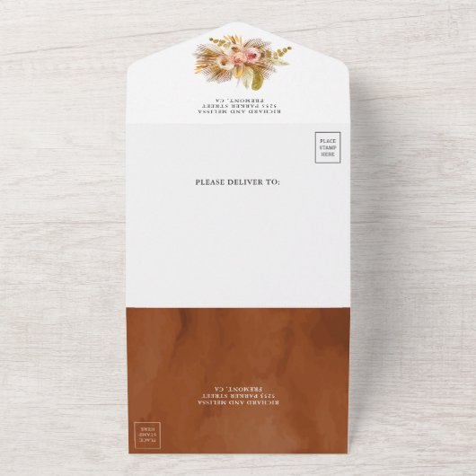 Rustikale Erdblütenarsch getrocknet Boho Palm Wedd All In One Einladung (Außenbereich)