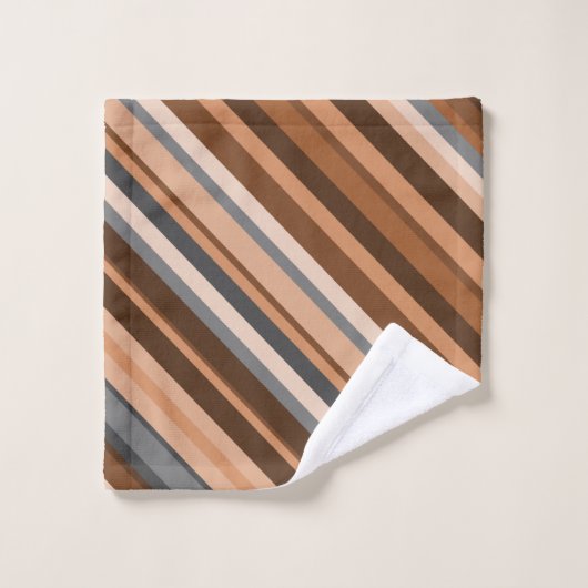 Rustikale, Erdbraun-, Beige- und Graustreifen Badhandtuch Set (Waschlappen)