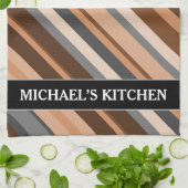 Rustikale, Erdbraun-, Beige- und Graustreifen;Name Geschirrtuch (Gefaltet)