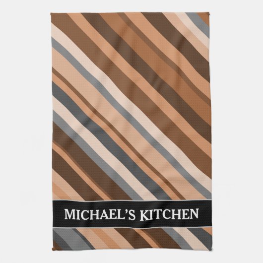 Rustikale, Erdbraun-, Beige- und Graustreifen;Name Geschirrtuch (Vertikal)