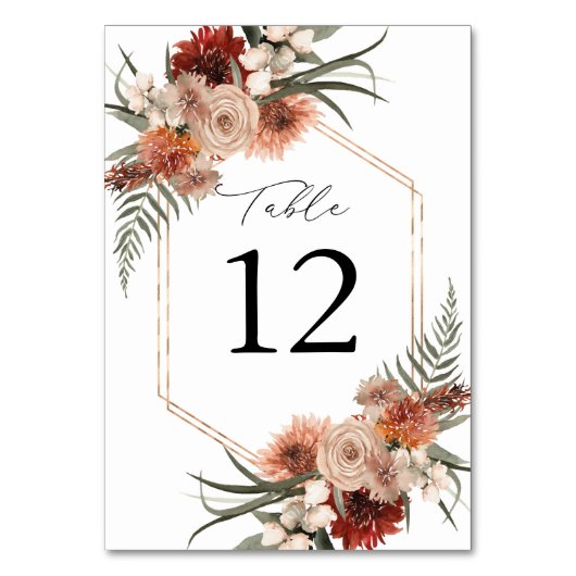 Rustikale Erde und Champagne Florals Tischnummer 2 (Rückseite)