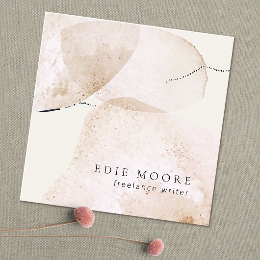 Rustikale, erdfarbene Tan Abstrakte Aquarellkunst Quadratische Visitenkarte