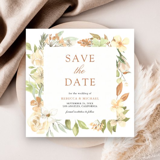 Rustikale, erdgeschweifte Pfirsichblütenhochzeit Save The Date