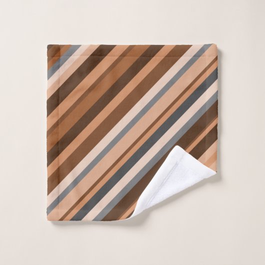 Rustikale, erdige Brown-, Beige und Grauestreifen Badhandtuch Set (Waschlappen)