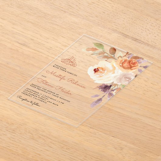 Rustikale, erdige Florale Hochzeitsbouquet islamis Acryleinladungen (Ablage )
