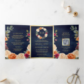 Rustikale Erdkraut QR Code Marine Wedding Dreifach Gefaltete Einladung (Innenseite)