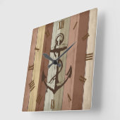 Rustikale Erdtone Holz Nautische Streifen und Anke Quadratische Wanduhr (Winkel)