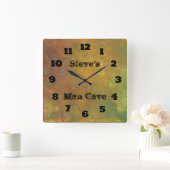 Rustikale Erdtönen Abstrakte Menschenhöhle Quadratische Wanduhr (Zuhause)