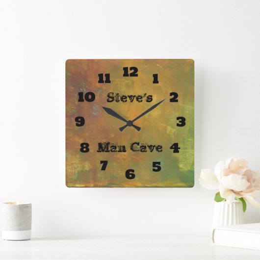 Rustikale Erdtönen Abstrakte Menschenhöhle Quadratische Wanduhr (Zuhause)