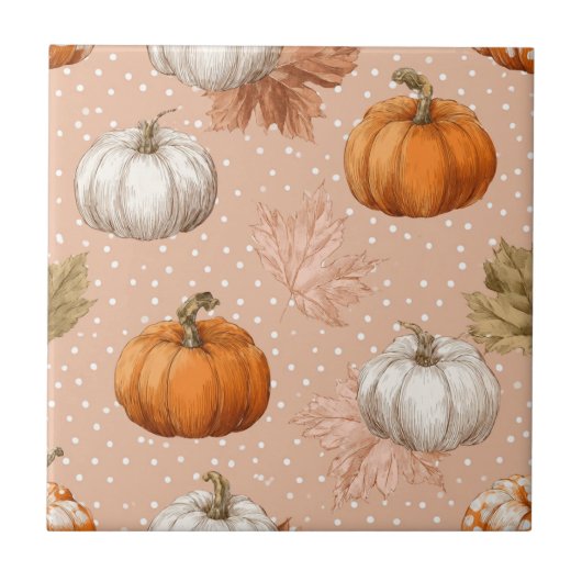 Rustikale Ernte Herbst - Pumpkins & Blätter Fliese (Vorderseite)