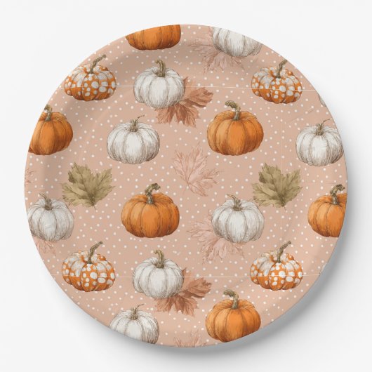 Rustikale Ernte Herbst - Pumpkins & Blätter Pappteller (Vorderseite)
