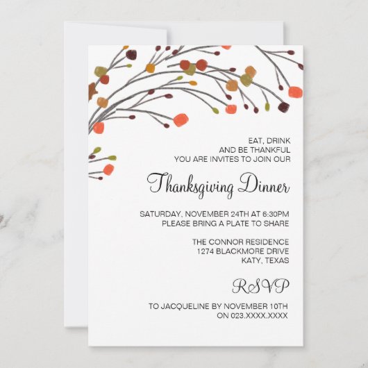 Rustikale Erntedank-Abendessen-Fall-Einladung Einladung (Vorderseite)