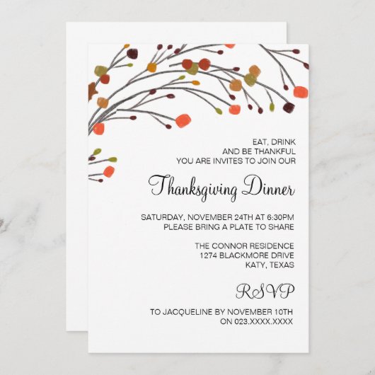 Rustikale Erntedank-Abendessen-Fall-Einladung Einladung (Vorne/Hinten)