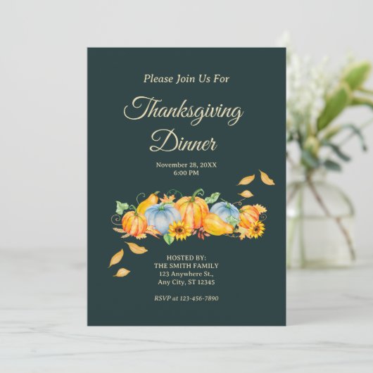 Rustikale Erntedank Dinner Pumpkins Einladung (Stehend Vorderseite)