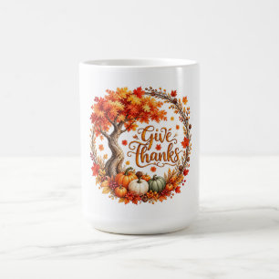 Rustikale Erntedank-Herbstbaum & Kürbisse Kaffeetasse