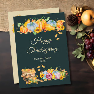 Rustikale Erntedank Pumpkins Flat Holiday Card Feiertagskarte