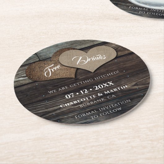 Rustikale Erreichbarkeit Save the Date Untersetzer (Angewinkelt)