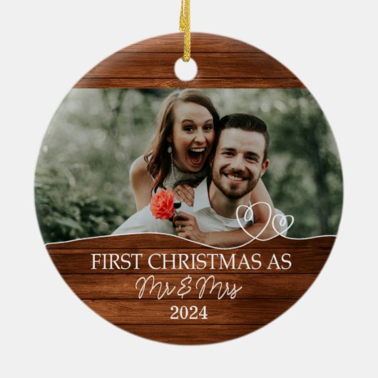 Rustikale erste Weihnachten als Herr. & Mrs. Keramik Ornament (Hinten)