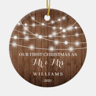 Rustikale erste Weihnachten als Mr. & Mrs. Ornamen Keramik Ornament