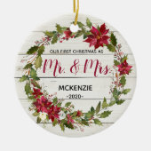 Rustikale erste Weihnachten als Mr. & Mrs. Ornamen Keramik Ornament (Vorne)